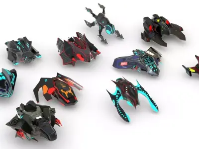 Space fighter collection - PBR  - VR Low-poly 3D model