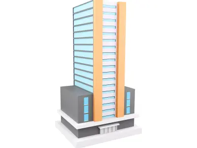 3D building with two orange lines around the edges icon 3D model