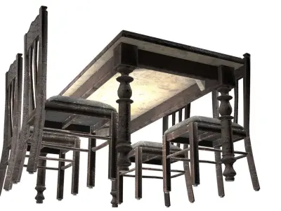 Antique Dining Table Set Low-poly 3D model