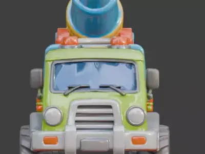 Stylized Water Cannon Utility Truck 3D Model Low-poly 3D model