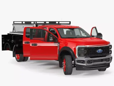 Ford Super Duty F550 with Service Body Red Rigged 3D model