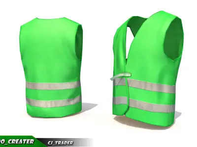 Worker Vest Safety Green Vest Lowpoly 3d model Low-poly 3D model