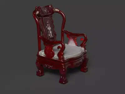 Chinese dark cherry wooden arm chair Low-poly 3D model