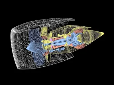 Turbofan cutaway 3D model