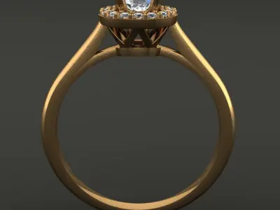 Round Diamond Halo V Pattern Gallery Engagement Ring 3D print model