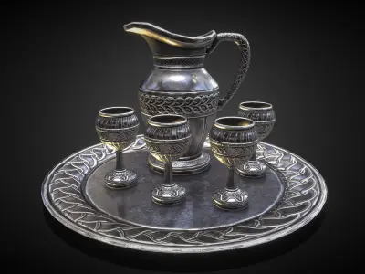 Silver wine set Low-poly 3D model