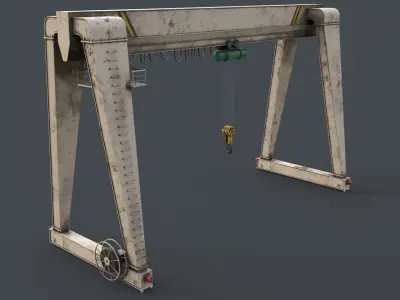 PBR Single Girder Gantry Crane V2 - White Low-poly 3D model