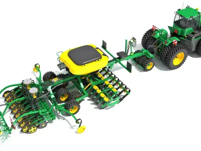 Tractor and Seed Drill 3D model