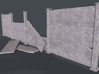 Modular Fence Concrete Pack game ready Low-poly 3D model