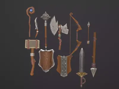 Stylized RPG Starter Weapons Low-poly 3D model