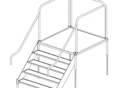 Steel Mountable  Stairs with Landing Free 3D model