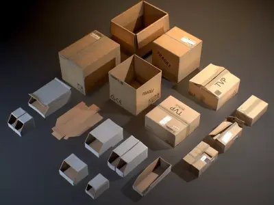 Cardboard Boxes - Game ready props Low-poly 3D model
