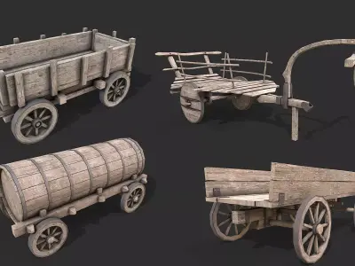 Medieval Environment Props 2 Carts  Wagons Pack Low-poly 3D model