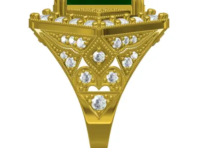 Antique Green Emerald Art Deco Engagement Ring for Women 3D print model