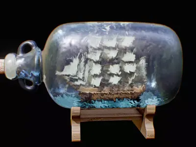 Vintage Ship in Glass Bottle Detailed 3D Model 3D model