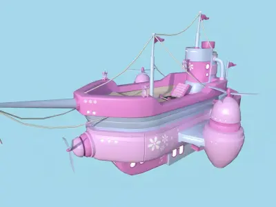 Cartoon Airship 03 - Pink Blue- Low Poly Ship Low-poly 3D model