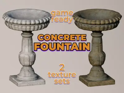 Ancient Concrete Water Fountain old stone Low-poly 3D model