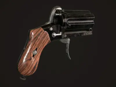 Pepperbox Revolver Dark Low-poly 3D model