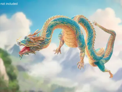 Asian Mythical Serpent Dragon Blue Rigged for Cinema 4D 3D model