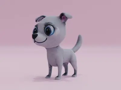 Dog Grey Cute Big Eyes Toy Low High Poly Low-poly 3D model
