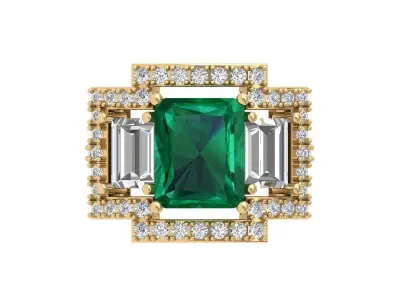 Emerald Art Deco Ring 3D print model 41