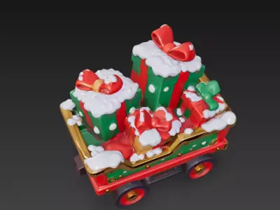 Chibi Christmas Train Wagon 3D Model - Festive Gift Carriage Low-poly 3D model