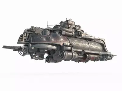 Steam powered fantasy style destroyer 3D model