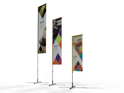 Straight Advertising Flag - 3 Heights Set  3D model