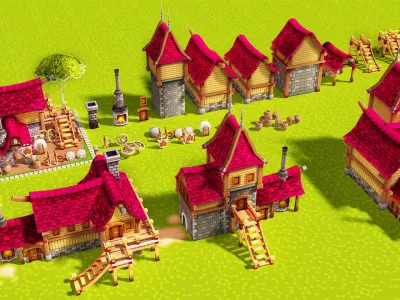 Modular Medieval Town Low-poly 3D model