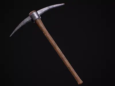 Game Ready Pickaxe wooden tool Low-poly 3D model