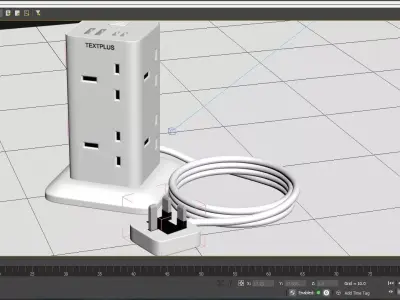 Extension cord  with 6 sockets  3D model  Low-poly 3D model