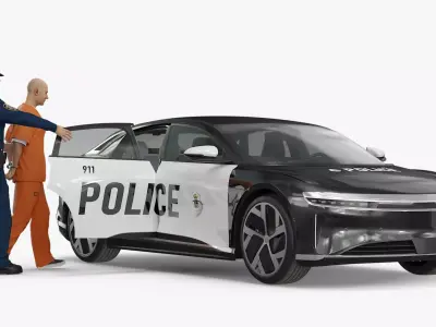 Police Officer with Lucid Patrol Car and Prisoner 3D model