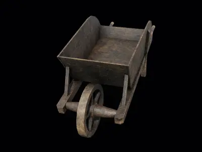 Wooden Cart Low-poly 3D model 5