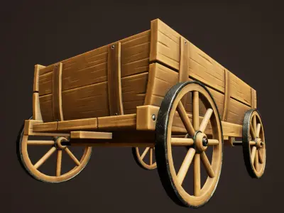 Stylized Western Wooden Carriage Low-poly 3D model