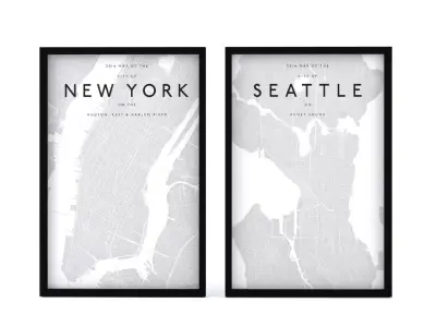 Picture Frames - City maps Low-poly 3D model