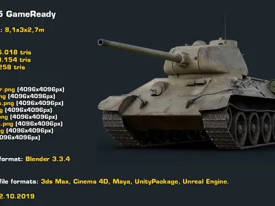 WW2 Tank T-34-85 Realtime 3D model