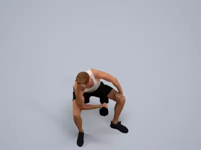 00077Nash008 - Adult Caucasian man crouching during exercise in 3D model