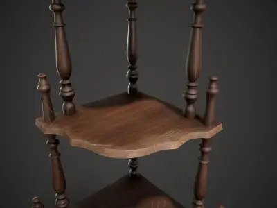 Wooden Corner Stand Shelf Low-poly 3D model