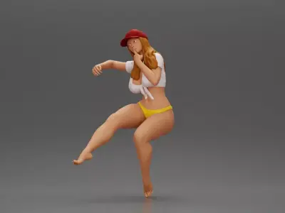 Sexy girl in cap thinking and playfully posing 3D print model