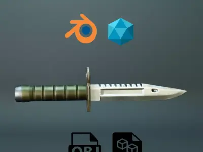 Low Poly M9 Bayonet Knife   Game Ready 3D Model Low-poly 3D model