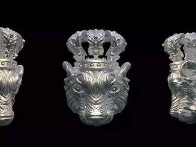 Lion head Ring with Crown 3D model