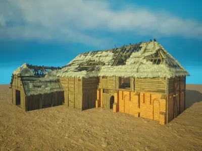 Medieval Abandoned house1-interior and exterior design Low-poly 3D model