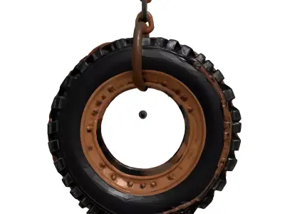Rusty Industrial Tire with Chain 3D model