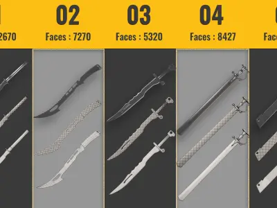 25 Sword and Knife base mesh - Game Ready - Low-poly 3D model