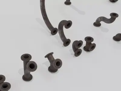 Modular Rusty Iron Pipes Low-poly 3D model