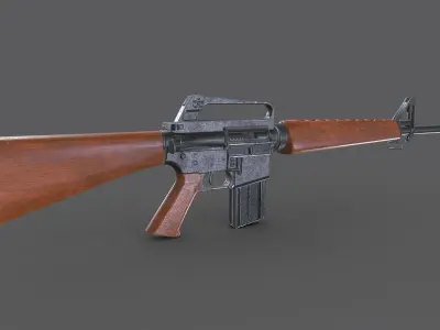 Wooden M16 Assault Rifle Low-poly PBR Free low-poly 3D model