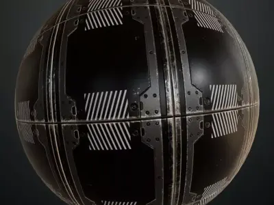 Black Modular Sci-Fi Warning Panel PBR Seamless Texture