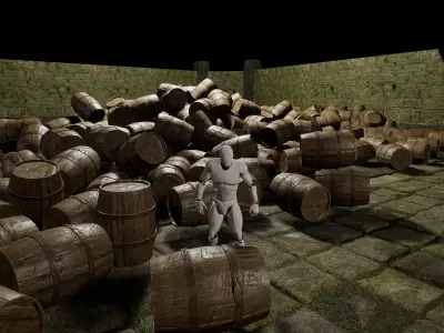 Wooden barrel Low-poly 3D model 17