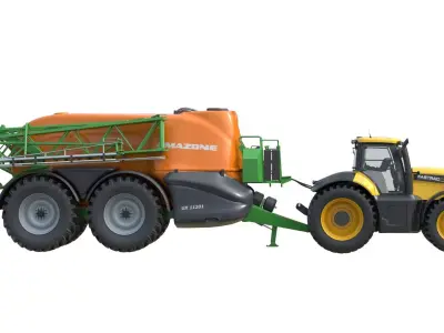 JCB Fastrac Tractor and Trailed Filed Sprayer   Low-poly 3D model