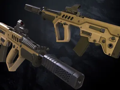 TAR21 Assault Rifle With Hands And Weapon Case Low-poly 3D model